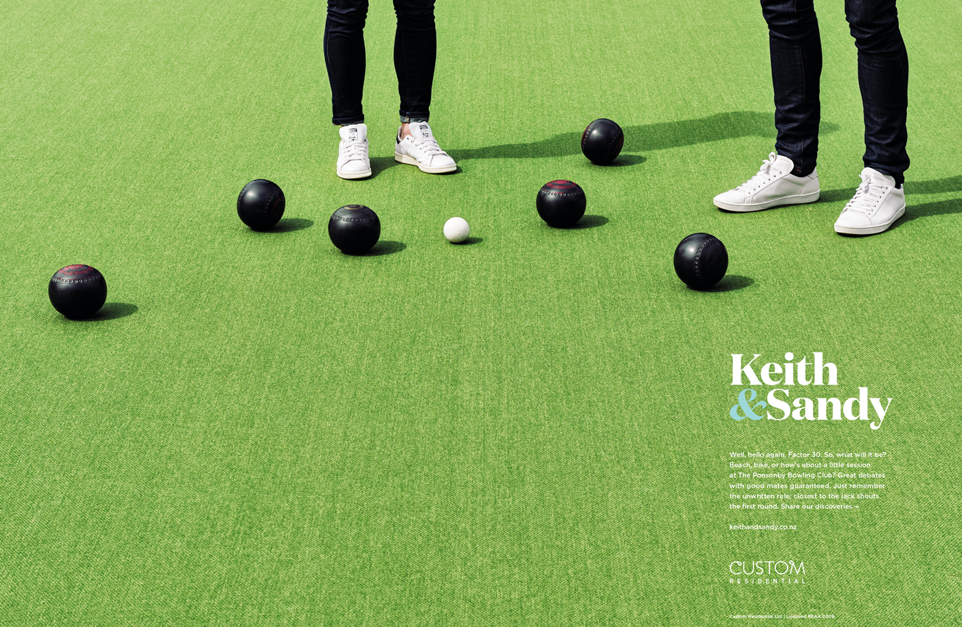 Keith and Sandy branding – Denizen – designer trainers and bowling balls on expansive bowling green