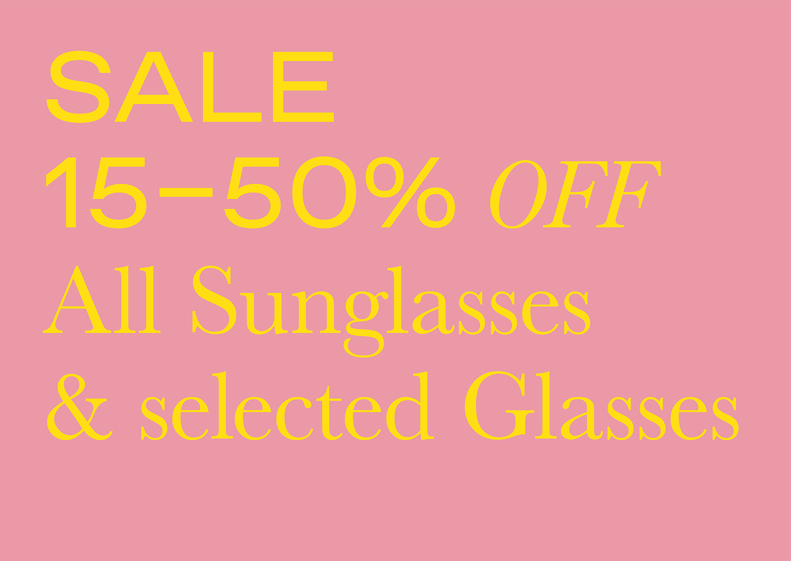 Parker and Co Winter Sale – digital animation messaging – yellow type on blush pink colour block colour and modern typography – as part of a digital and print marketing campaign