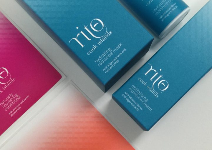 Vibrant Pacifica colours and a modern weaving pattern differentiate Rito Cook Islands skincare packaging