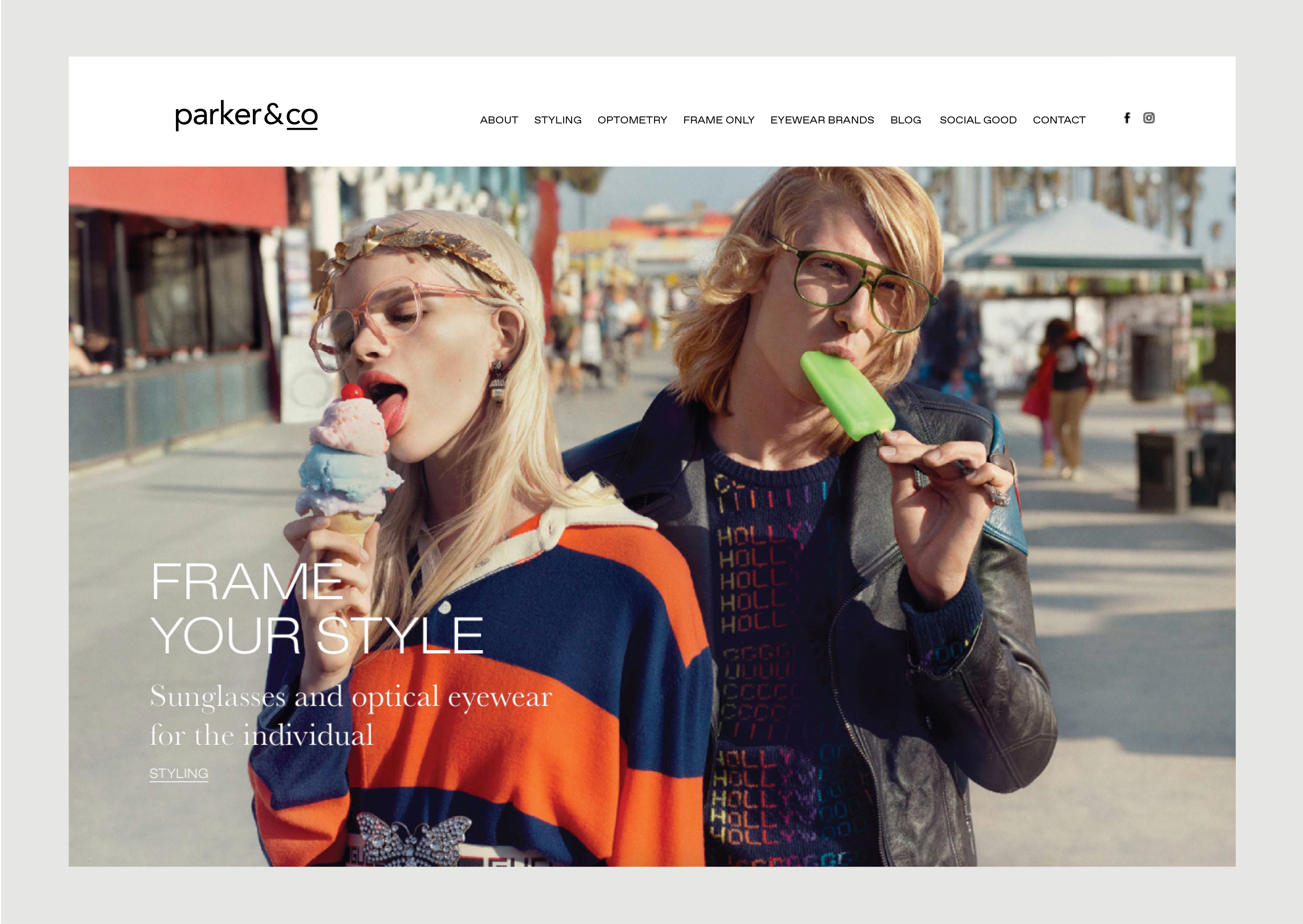 Parker and Co website homepage – features new Styling Service and Gucci 2018 campaign image