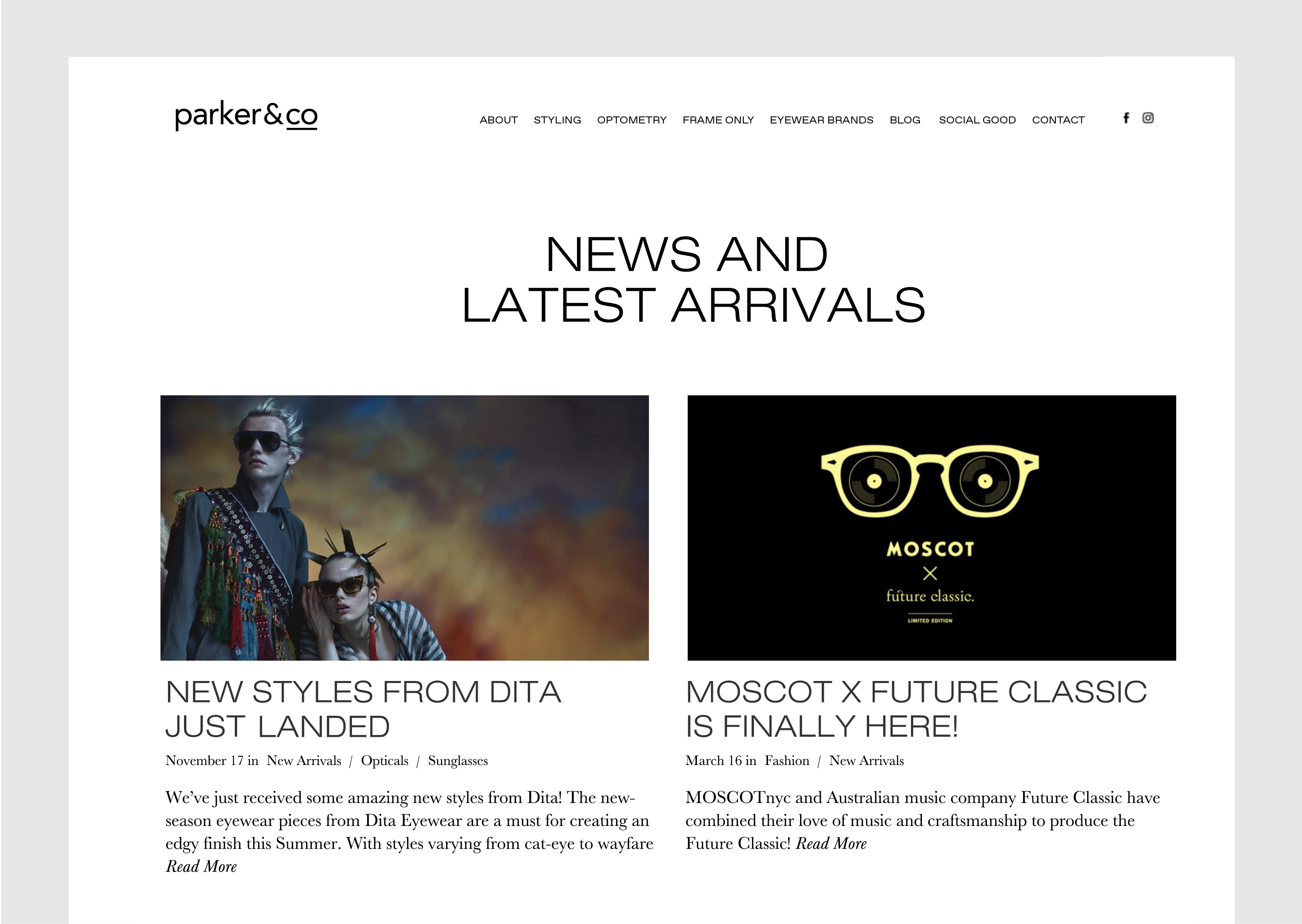 Parker and Co website – News page – shows latest articles and images