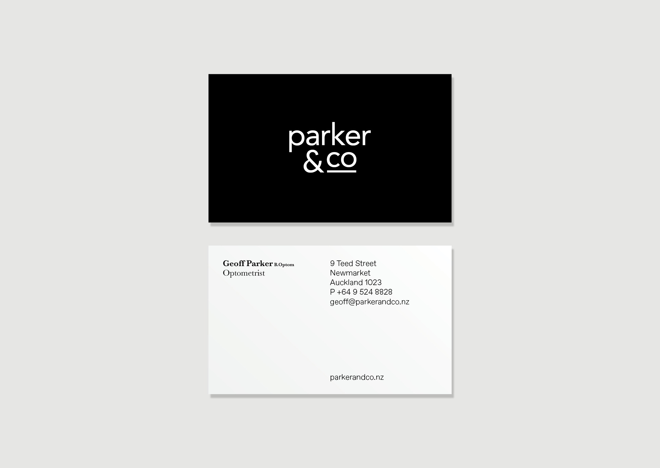 Parker and Co Business cards – Optometry Geoff Parker Optometrist