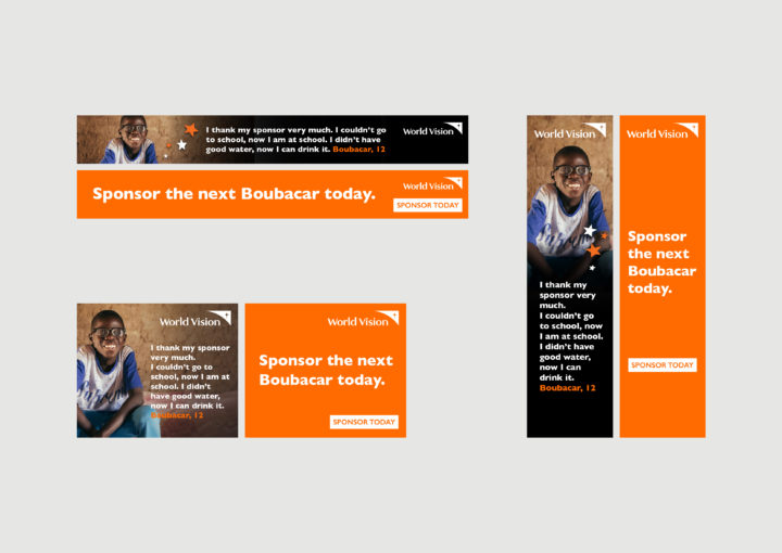 World Vision Digital Ads showing smiling child portrait and quote