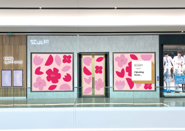 Large scale retail graphics at Sylvia Park Level 1 Launch featuring an eye-catching pink and magenta flowers