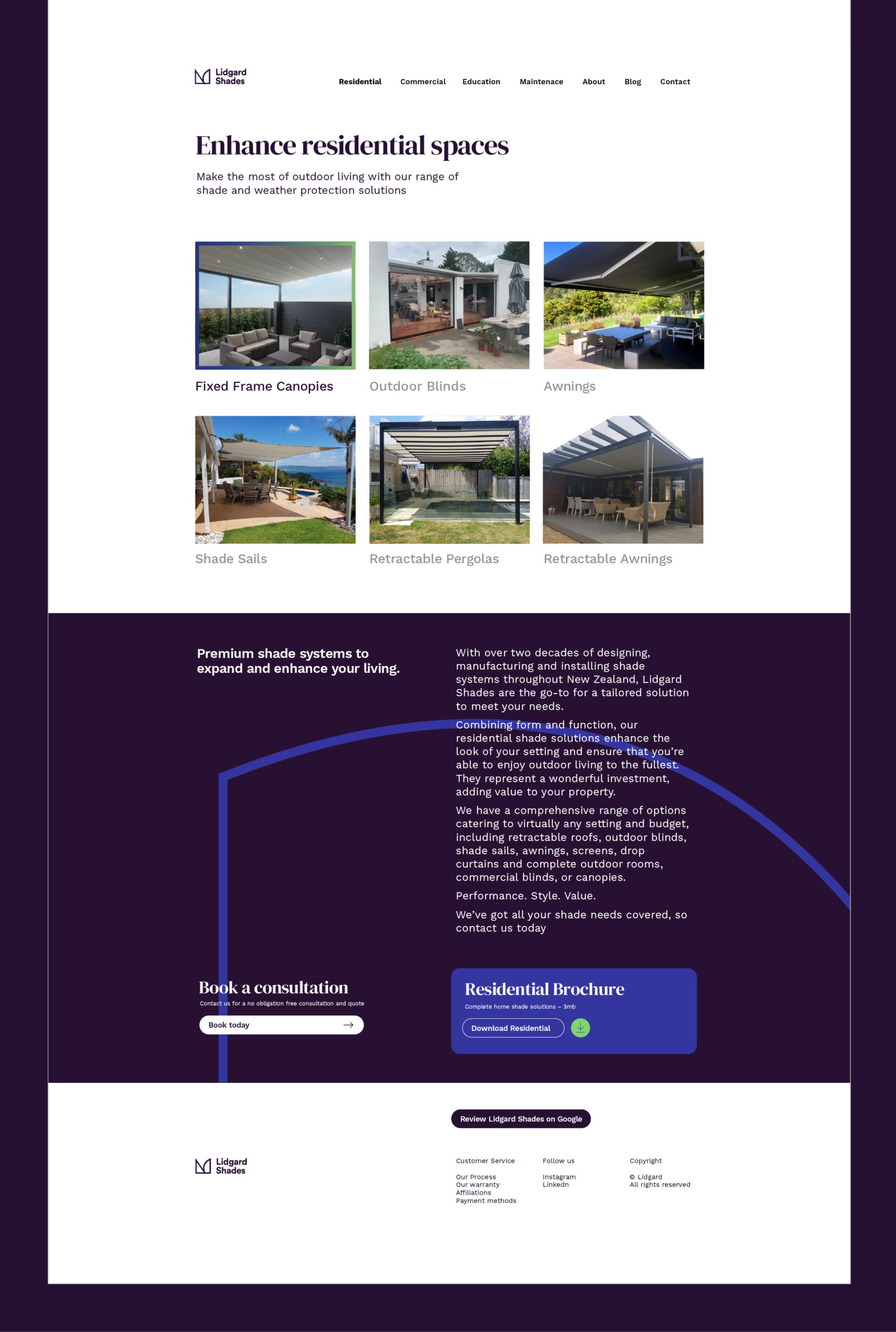Lidgard Shades Website Residential Landing Page